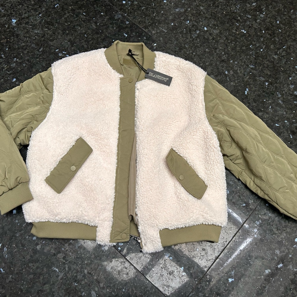 NWT Blank NYC Olive and Cream Sherpa Puffer bomber motorcycle Jacket